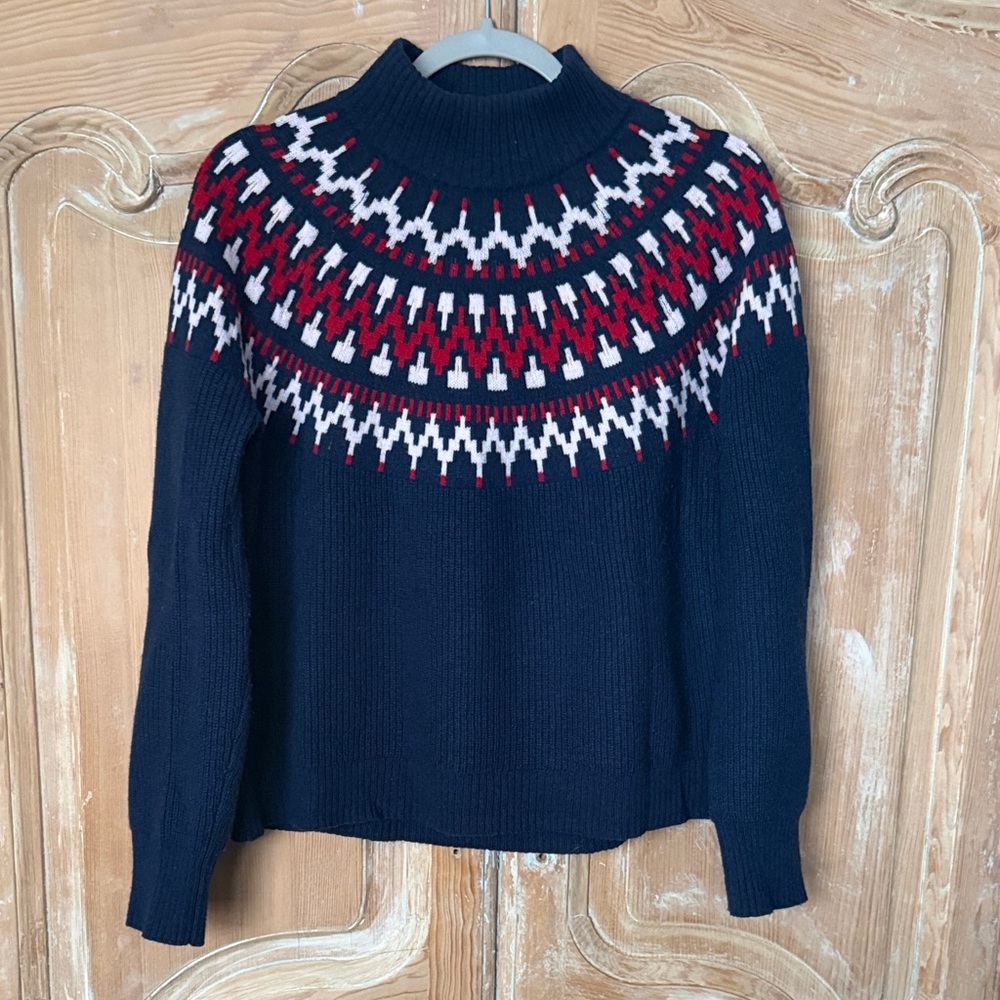 J. Crew Black and Red Patterned Turtleneck Sweater